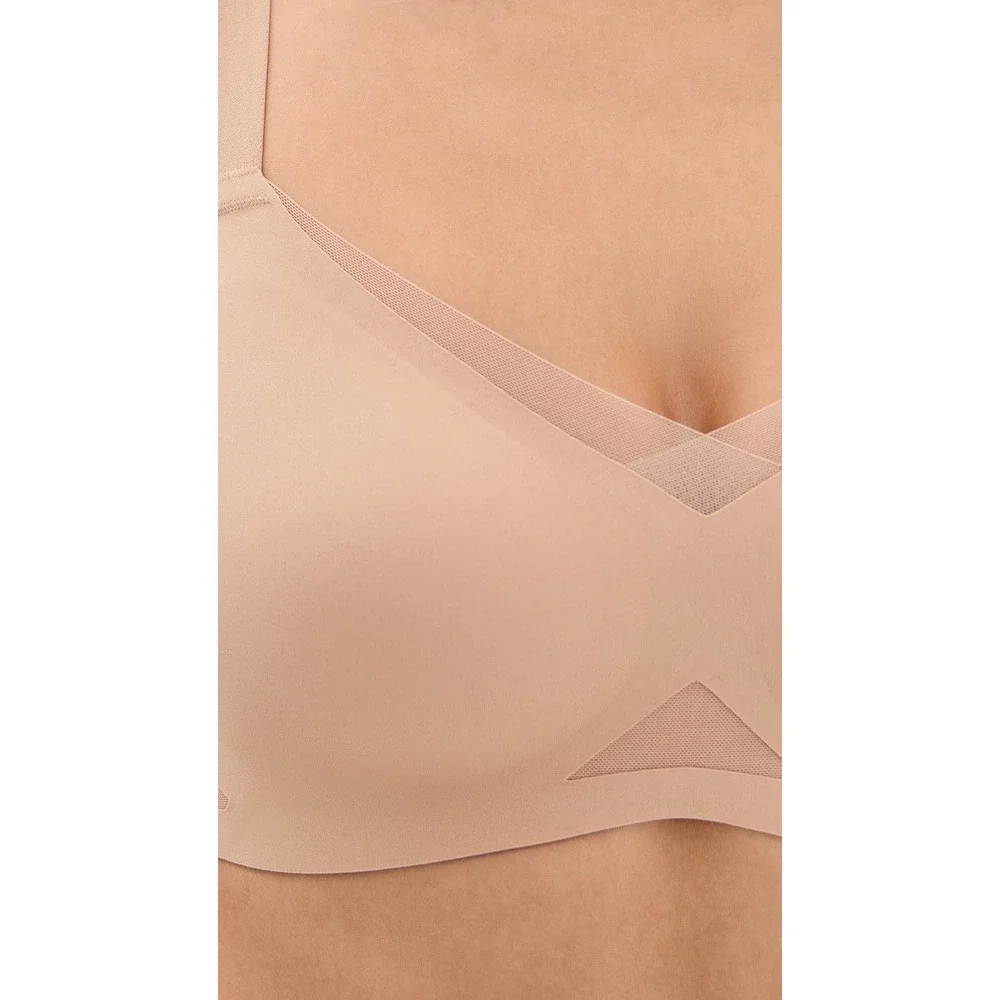 NWT Honeylove Crossover Bra Sz 1X Sand Beige Nude Wireless Mesh Seamless Support